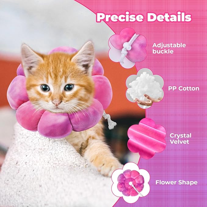 Flower Cat Cone, Uadonile Adjustable Cat Cone Collar, Soft Dog Elizabethan Collar Recovery E Collar After Surgery, Recovery E-Collar for Kittens/Puppies and Cats Recovery(Tie-dye Rose Purple, S) Uadonile