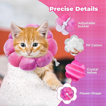 Flower Cat Cone, Uadonile Adjustable Cat Cone Collar, Soft Dog Elizabethan Collar Recovery E Collar After Surgery, Recovery E-Collar for Kittens/Puppies and Cats Recovery(Tie-dye Rose Purple, S) Uadonile