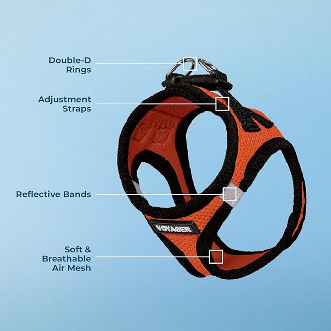 Voyager Step-In Air Dog Harness - All Weather Mesh, Reflective, No Pull Harness for Small, Medium Dogs, Cats - Secure with Hook & Loop Fastener, Buckle, Double D-Rings - Orange/Black Trim, L BestPetSuppliesLLC