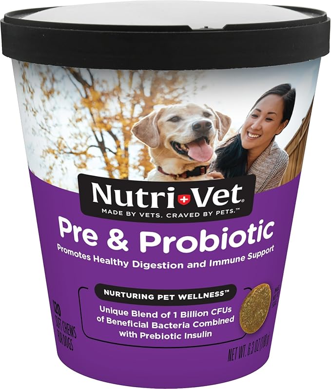 Nutri-Vet Pre and Probiotic Soft Chews for Dogs | Digestive Health Support | Tasty Alternative to Probiotic Powder | 120 Soft Chews Nutri-Vet