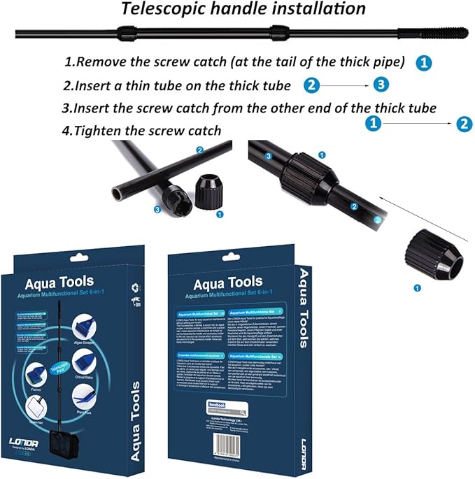 Aquarium Fish Tank Clean Set, Aquarium Cleaning Kit for Fish Tank Long Handle Fish Tank Brush Functional Six Cleaning Tools for Aquarium Telescopic Cleaning 6-in-1 JZMYXA