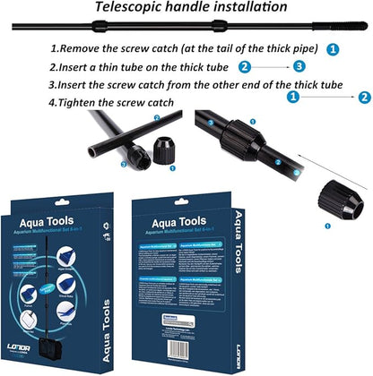 Aquarium Fish Tank Clean Set, Aquarium Cleaning Kit for Fish Tank Long Handle Fish Tank Brush Functional Six Cleaning Tools for Aquarium Telescopic Cleaning 6-in-1 JZMYXA