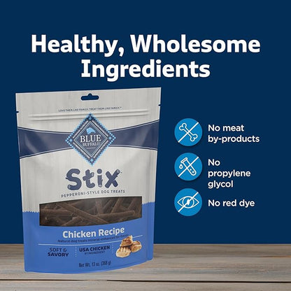 Blue Buffalo Stix Pepperoni-Style Dog Treats Made with Natural Ingredients, Chicken Recipe, 13-oz Bag - PAWPICO