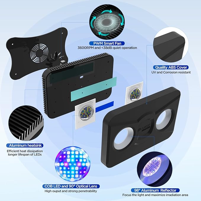 Lominie Aquarium LED Reef Light Coral WiFi Control 135W Programmable Saltwater Aquarium Light Full Spectrum for Marine Fish Tank with Stand Lominie