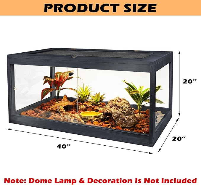 63 Gallon Terrarium, Reptile Habitat, Durable Quality, Suitable for All Types of Reptile, Hamsters, Snakes, 40“ Wide, Black PROLEE