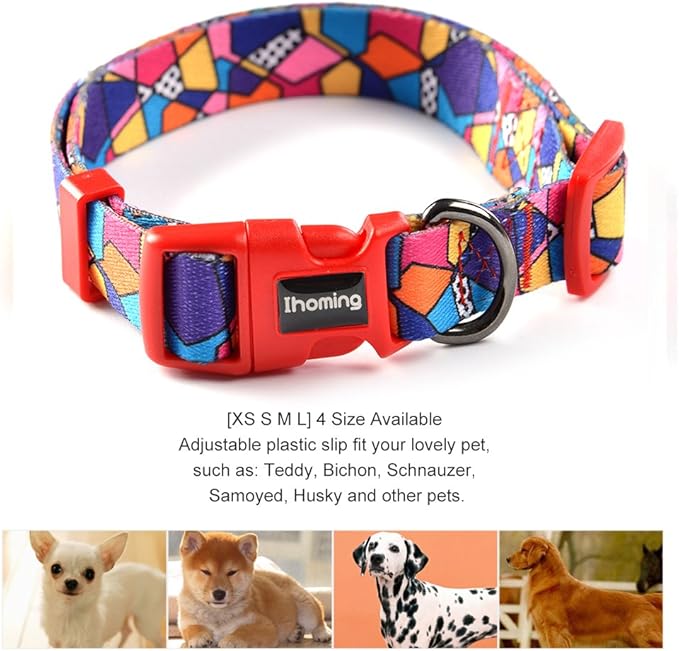 Ihoming Dog Collar and Leash Set for Daily Outdoor Walking Running Training, Geometric Design for Large Boys Girls Dogs Cats Pets, L-Up to 80LBS Ihoming