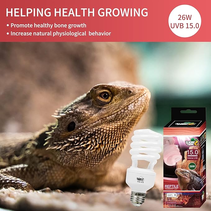LUCKY HERP 26W UVB 15.0 Intense UVA UVB Compact Flouorescent Lamp Desert Terrarium Light Bulb for Reptile and Amphibian LUCKYHERP