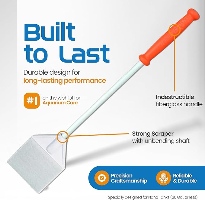 Flipper Platinum Aquarium Algae Scraper (12", Nano) - Aquarium Glass Cleaner Tool with Serrated Blade - Algae Remover for Fish Tank Scraper for Glass Aquariums and Acrylic Tanks FLPPER