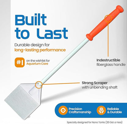 Flipper Platinum Aquarium Algae Scraper (12", Nano) - Aquarium Glass Cleaner Tool with Serrated Blade - Algae Remover for Fish Tank Scraper for Glass Aquariums and Acrylic Tanks FLPPER