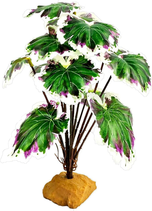 Woyrise Reptile Artificial Plants for Terrarium Decor, Amphibian Habitat Decorations Bearded Dragon Tank Accessories fit Crested Gecko Leopard Lizard Chameleon Snake Frog - White Edge Heuchera Woyrise