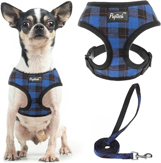 PUPTECK Soft Mesh Dog Harness and Leash Set Pet Puppy Cat Comfort Padded Vest No Pull Harnesses, Navy Blue, XS PUPTECK