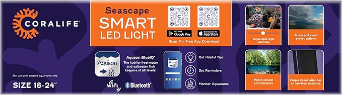 Coralife Fish Tank Aquarium Seascape WiFi/Bluetooth Smart LED Light Fixture, 18-24" Coralife