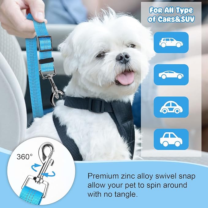 BWOGUE 2 Packs Dog Cat Safety Seat Belt Strap Car Headrest Restraint Adjustable Nylon Fabric Dog Restraints Vehicle Seatbelts Harness BWOGUEPetHome