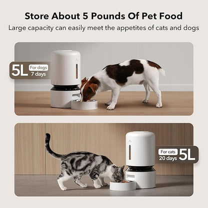 PETLIBRO Automatic Cat Feeder, 5G WiFi Automatic Dog Feeder with Freshness Preservation, 5L Timed Cat Feeder with Low Food Sensor, Up to 10 Meals Per Day, Granary Pet Feeder for Cats, White - PAWPICO