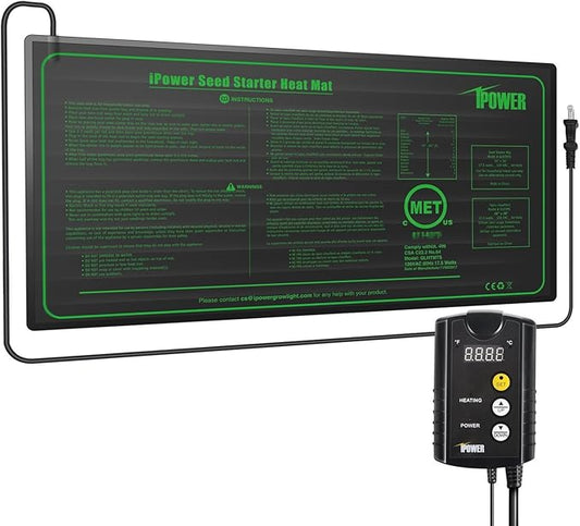 iPower 10" x 20" Warm Hydroponic Seedling Heat Mat and Digital Thermostat Control Combo Set for Seed Germination, Black iPower