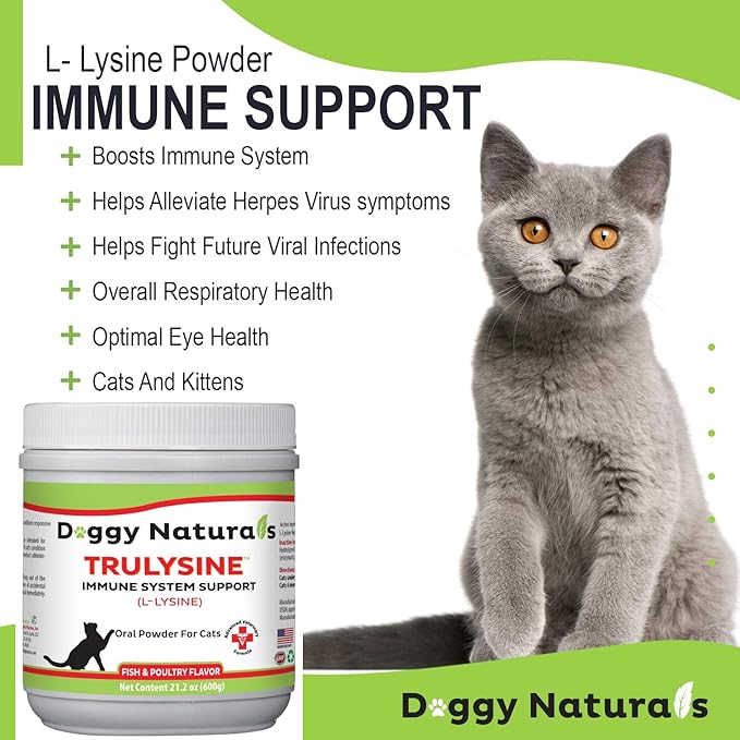 Trulysine L-Lysine for Cats Immune Support Oral Powder 21.2oz/600g - Cats & Kittens of All Age, Sneezing, Runny Nose Squinting, Watery Eyes-Fish & Poultry Flavor (U.S.A)(600 Grams (500mg / Scoop)) Pet+Health+Pharma