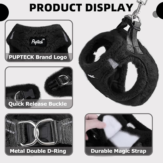 PUPTECK Adjustable Dog Harness Collar and Leash Set Step in No Pull Pet Harness for Small Medium Dogs Puppy and Cats Outdoor Walking Running, Soft Mesh Padded Reflective Vest Harnesses, Black S PUPTECK