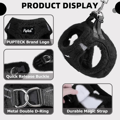 PUPTECK Adjustable Dog Harness Collar and Leash Set Step in No Pull Pet Harness for Small Medium Dogs Puppy and Cats Outdoor Walking Running, Soft Mesh Padded Reflective Vest Harnesses, Black S PUPTECK