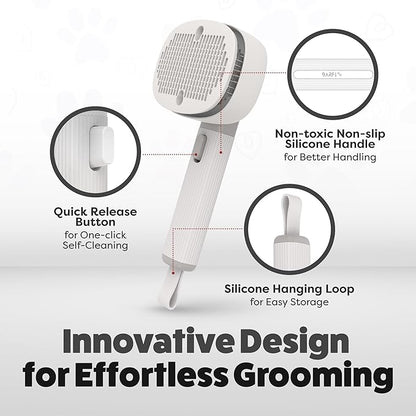 BARFI Pet Brush - Self-Cleaning Pet, Cat, Dog Shedding Brush - Multi-Functional Grooming Tool with Negative Ion Technology, Vibrating Massager, Wood's Lamp (Gray) - Free Pet Bowl - PAWPICO