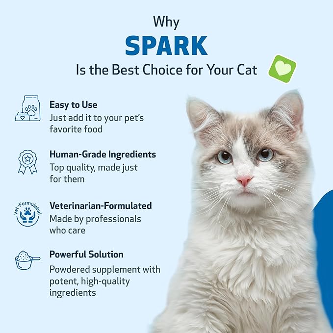 Pet Wellbeing Spark Daily Nutritional Greens Superfood for Cats - Probiotics, Prebiotics, Digestive Enzymes, Amino Acids, Antioxidants, Vitamin D, Spirulina - Veterinarian-Formulated 3.53 oz (100 g) PetWellbeing