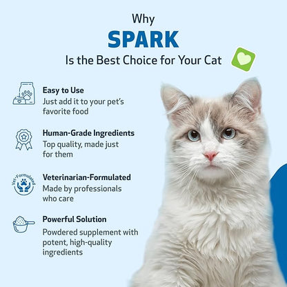 Pet Wellbeing Spark Daily Nutritional Greens Superfood for Cats - Probiotics, Prebiotics, Digestive Enzymes, Amino Acids, Antioxidants, Vitamin D, Spirulina - Veterinarian-Formulated 3.53 oz (100 g) PetWellbeing