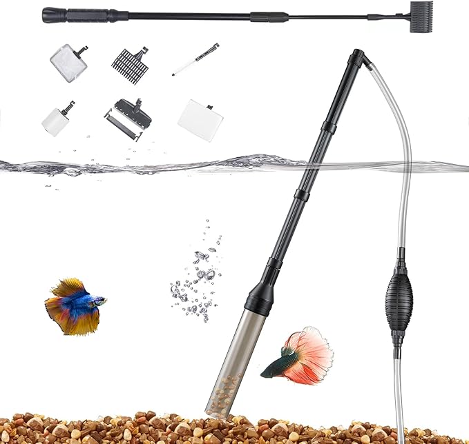 Carefree Fish Aquarium Long Handle Cleaning Tools and Garvel Cleaner Fish Tank Water Changer 256Gph Bewatermyfriend