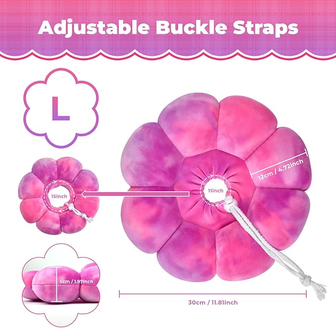 Flower Cat Cone, Uadonile Adjustable Cat Cone Collar, Soft Dog Elizabethan Collar Recovery E Collar After Surgery, Recovery E-Collar for Kittens/Puppies and Cats Recovery(Tie-dye Rose Purple, L) Uadonile