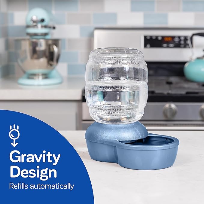 Petmate Replendish Gravity Waterer Cat and Dog Water Dispenser 0.5 GAL, Blue, Made in USA - PAWPICO