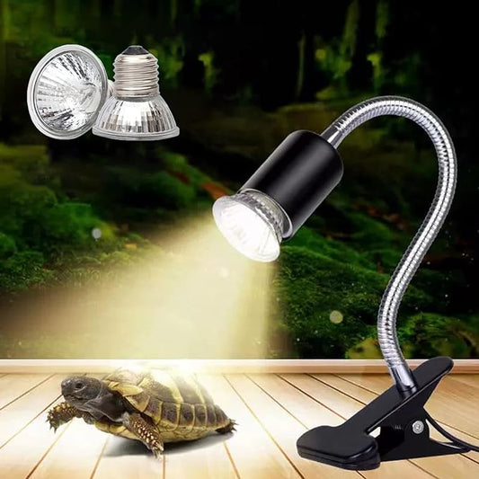 Upgraded Reptile Heat Lamp, UVA/UVB Turtle Heat Light Dimmable Aquarium Basking Light with 2 Bulbs Habitat Heating Lamp with 360° Rotatable for Terrarium Reptiles Lizard Snake PUEUTU