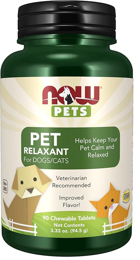 NOW Pet Health, Pet Relaxant Supplement, Formulated for Cats & Dogs, NASC Certified, 90 Chewable Tablets NOW