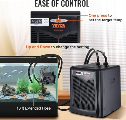 VEVOR Aquarium Chiller, 110 Gal 416 L, 1/3 HP Hydroponic Water Chiller, Quiet Refrigeration Compressor for Seawater and Fresh Water, Fish Tank Cooling System with Pump/Hose, for Jellyfish, Coral Reef VEVOR