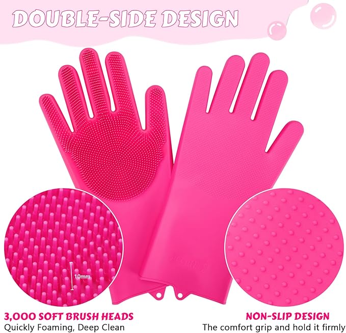 Pecute Pet Grooming Gloves - Heat Resistant Silicone Gloves with High-Density Teeth and Enhanced Five Finger Design for Bathing and Massaging Dogs and Cats (Pink) - PAWPICO