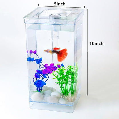 My First Fish Tank™ 1 Gallon Mini Small Fish Tank, Easy Maintenance, Self Cleaning-no Need Power, No Noise, with LED Light, Beautiful White Pebbles, Perfect Starter Kit for Kids ODOTTAA