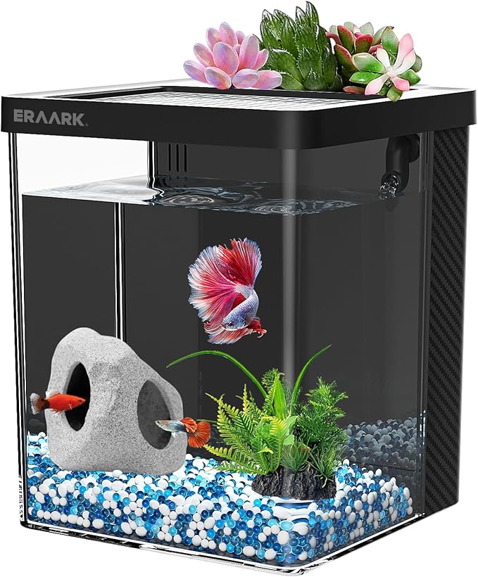 Aquarium kit 1.5 Gallon Betta Fish Tank with Filter LED Light, Water Pump, Decorate Water Plants and Sand, Fish Tank Starter Kits, Fish Bowl ERAARK