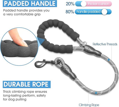 BAAPET 2/4/5/6 FT Dog Leash with Comfortable Padded Handle and Highly Reflective Threads for Small Medium and Large Dogs (2FT-1/2'', Grey) BAAPET
