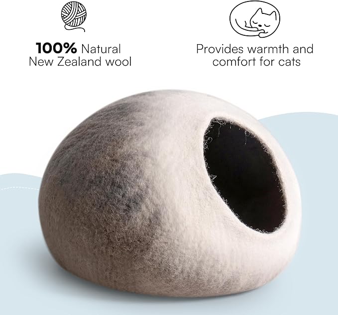 Cat Cave Bed -Handmade Wool Cat Bed Cave, Cat Bed Cat House, Felt Cat Caves for Indoor Cats and Kittens - PAWPICO