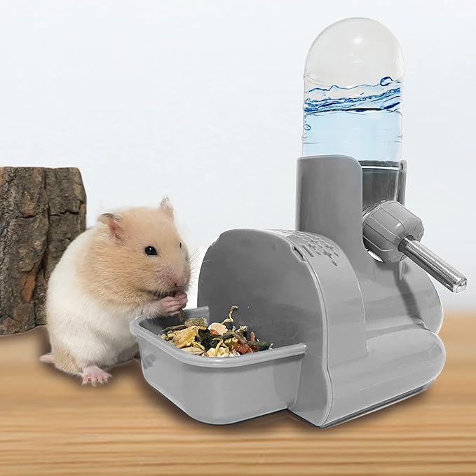 Vannon 3 in 1 Hamster Water Bottle No Drip Small Animal Water Bottle Automatic Bottle Dispenser with Food Container Base Hut and Hideout Base 4oz/120ml, BPA Free Vannon