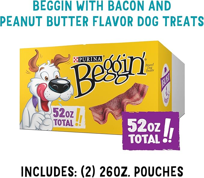 Purina Beggin' Strips With Real Meat Dog Treats, With Bacon and Peanut Butter Flavor - (Pack of 2) 26 oz. Pouches - PAWPICO