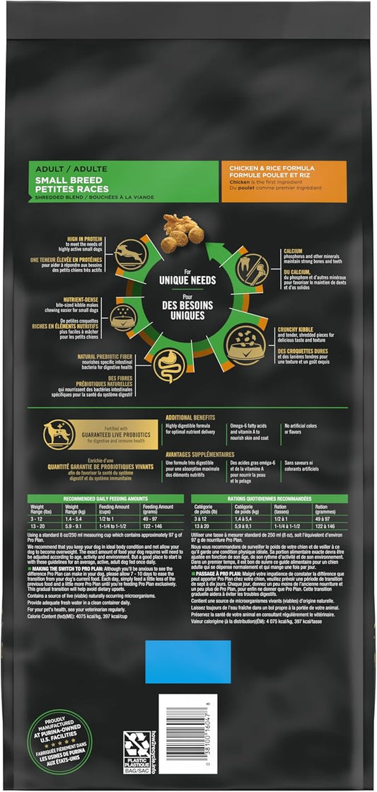 Purina Pro Plan Small Breed Dog Food With Probiotics for Dogs, Shredded Blend Chicken & Rice Formula - 6 lb. Bag - PAWPICO