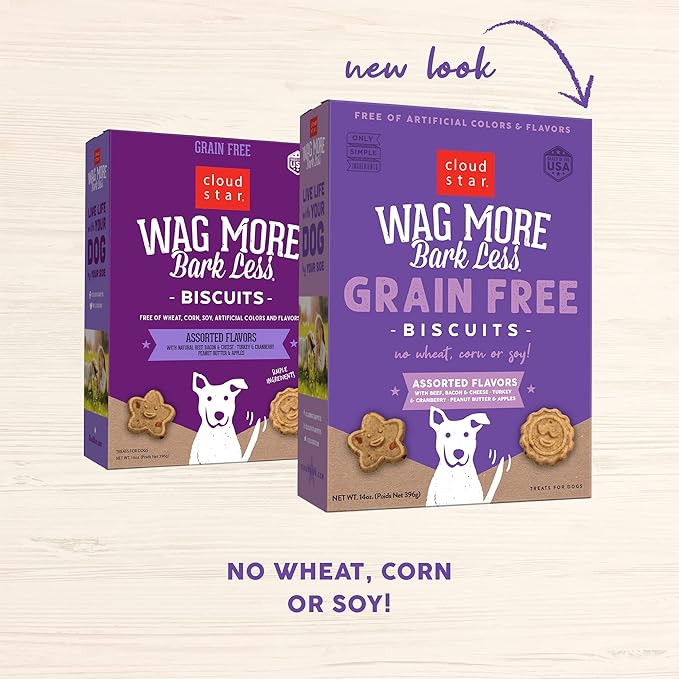 Cloud Star Wag More Bark Less Crunchy Grain Free Dog Treats, Assorted Flavors, 14 oz. Box - PAWPICO