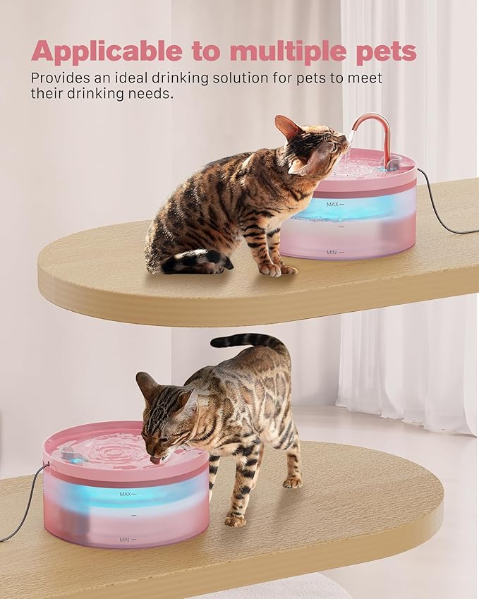 Pink Cat Water Fountain:with 6 Carbon Filters + 3 Sponge Filters - BEMOONY 108oz/3.2L Pet Water Fountain - Water Fountains Indoor Quiet Water Pump - Faucet Cat Fountain Suitable for Cats and Dogs - PAWPICO