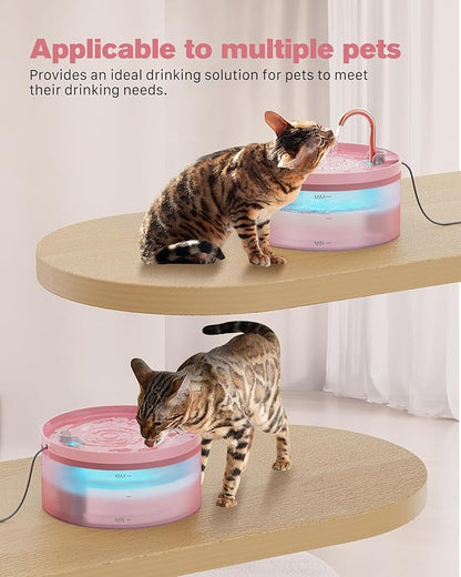Pink Cat Water Fountain:with 6 Carbon Filters + 3 Sponge Filters - BEMOONY 108oz/3.2L Pet Water Fountain - Water Fountains Indoor Quiet Water Pump - Faucet Cat Fountain Suitable for Cats and Dogs - PAWPICO