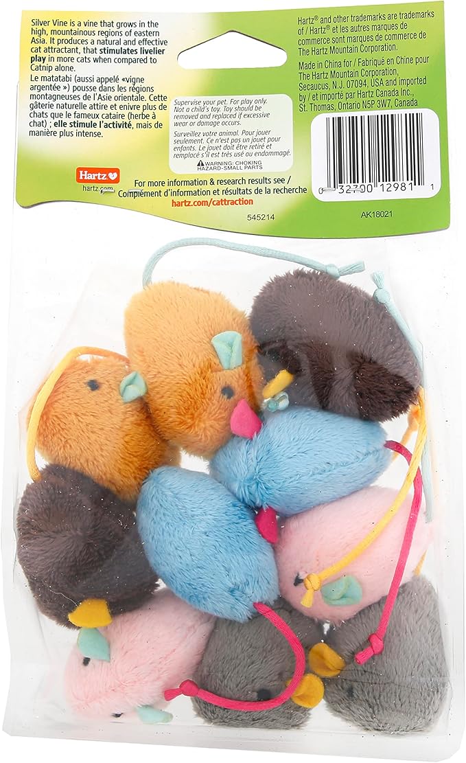 Hartz Cattraction with Silver Vine & Catnip Crinkle Mice, 10 Count - PAWPICO
