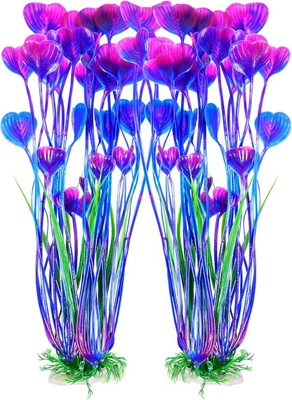 AQUANEAT Artificial Aquarium Plants, Fish Tank Plants Plastic, Aquarium Decor Large, 15.5 inch Purple Fish Tank Decorations, 2pcs Aquaneat