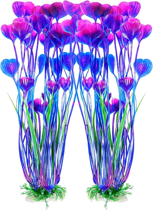 AQUANEAT Artificial Aquarium Plants, Fish Tank Plants Plastic, Aquarium Decor Large, 15.5 inch Purple Fish Tank Decorations, 2pcs Aquaneat