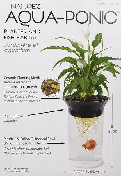 Penn-Plax (APON1) Aquaponic Planter and Aquarium for Betta Fish Tank Promotes Healthy Hydroponic Environment for Plants and Fish Penn-Plax