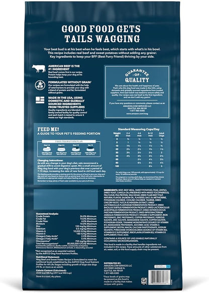 Amazon Brand - Wag Dry Dog Food Beef & Sweet Potato, Grain Free 24 lb Bag - PAWPICO