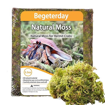 3.5oz Natural Moss for Hermit Crabs, Ideal for Hermit Crab Supplies for Tank Habitat Begeterday