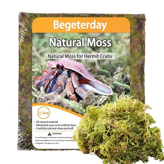 3.5oz Natural Moss for Hermit Crabs, Ideal for Hermit Crab Supplies for Tank Habitat Begeterday