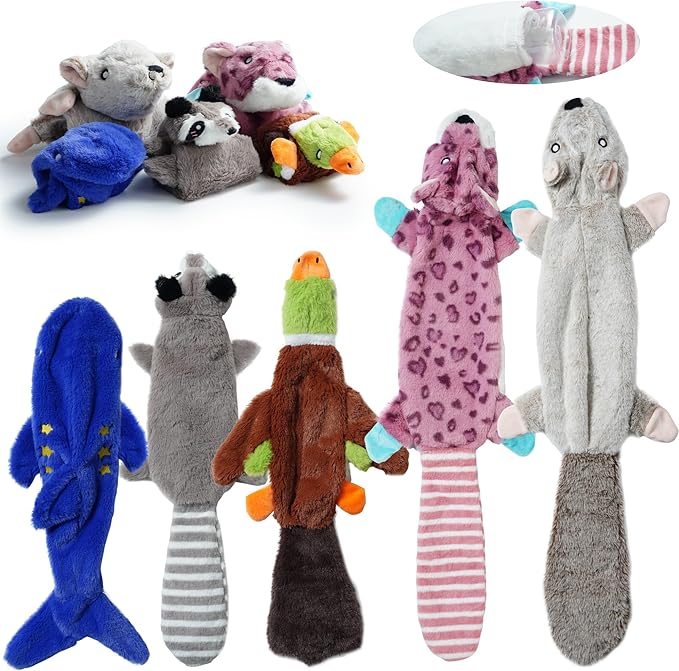 Nocciola 2-in-1 No Stuffing Crinkle Dog Toys with Soft and Durable Fabric, Holds Water Bottles, 2 Extra Long & 3 Regular Size Stuffless Dog Toys, Squeaky Dog Toys for Small to Large Dog - PAWPICO